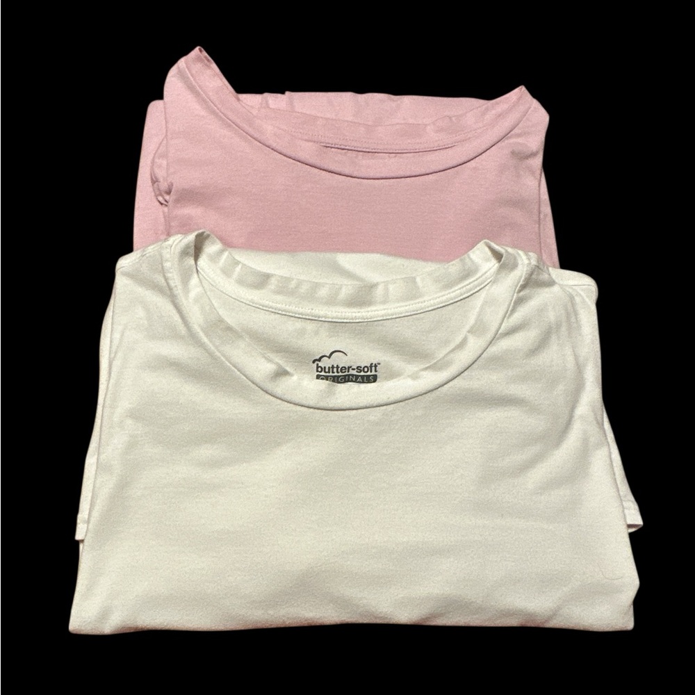 Butter Soft Womens Long Sleeve Tees in Pink and‎ White Set of 2 size 3X